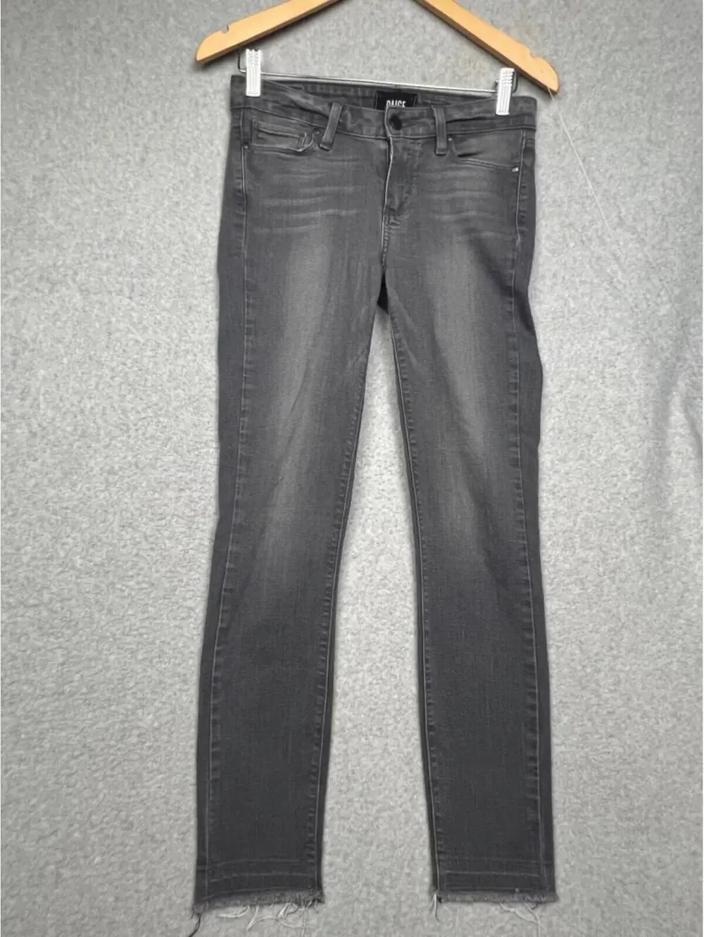 Paige Ankle Raw Hem Denim Jeans Womens 27 Low Rise Logo Gray